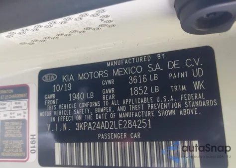 2020 Kia Rio S из США, поврежденный, VIN 3KPA24AD2LE284251
